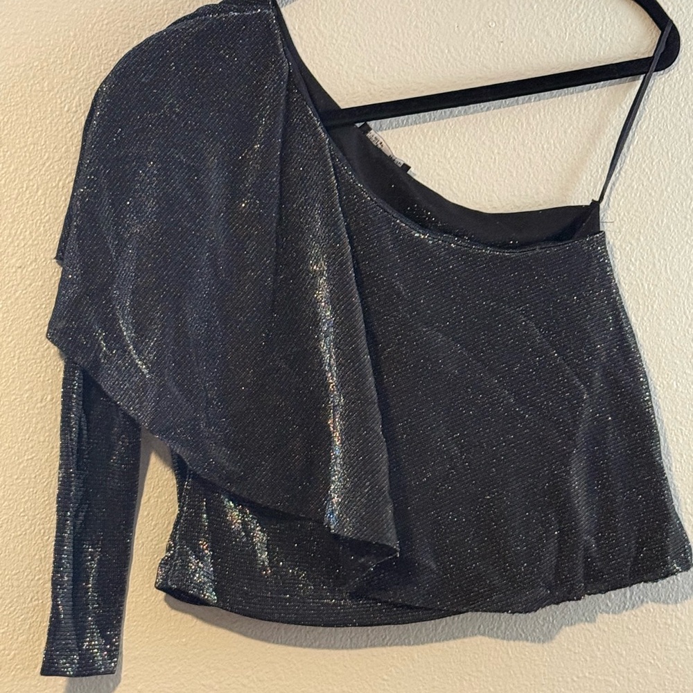 Zara Black Shimmer One-Shoulder Blouse